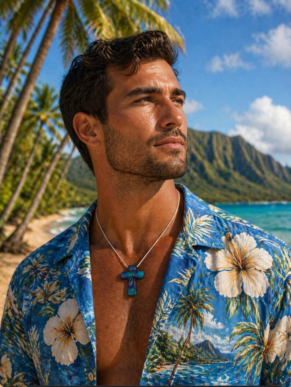 Handcrafted In Hawaii By Artistian Steve Brynie, Murano Glass Cross.